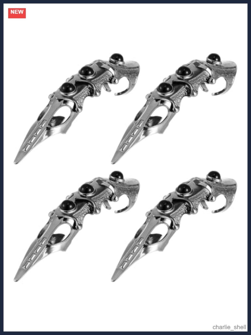 KALLORY 4pc Full Finger Claw Rings Stainless Steel Gothic Adjustable